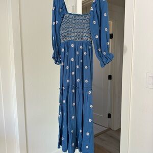 Blue Floral Smocked Maxi Dress (never worn)